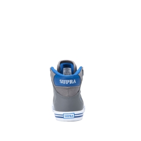 Supra Kids VAIDER High Top Shoes Grey/Blue Flame/white | US-42435